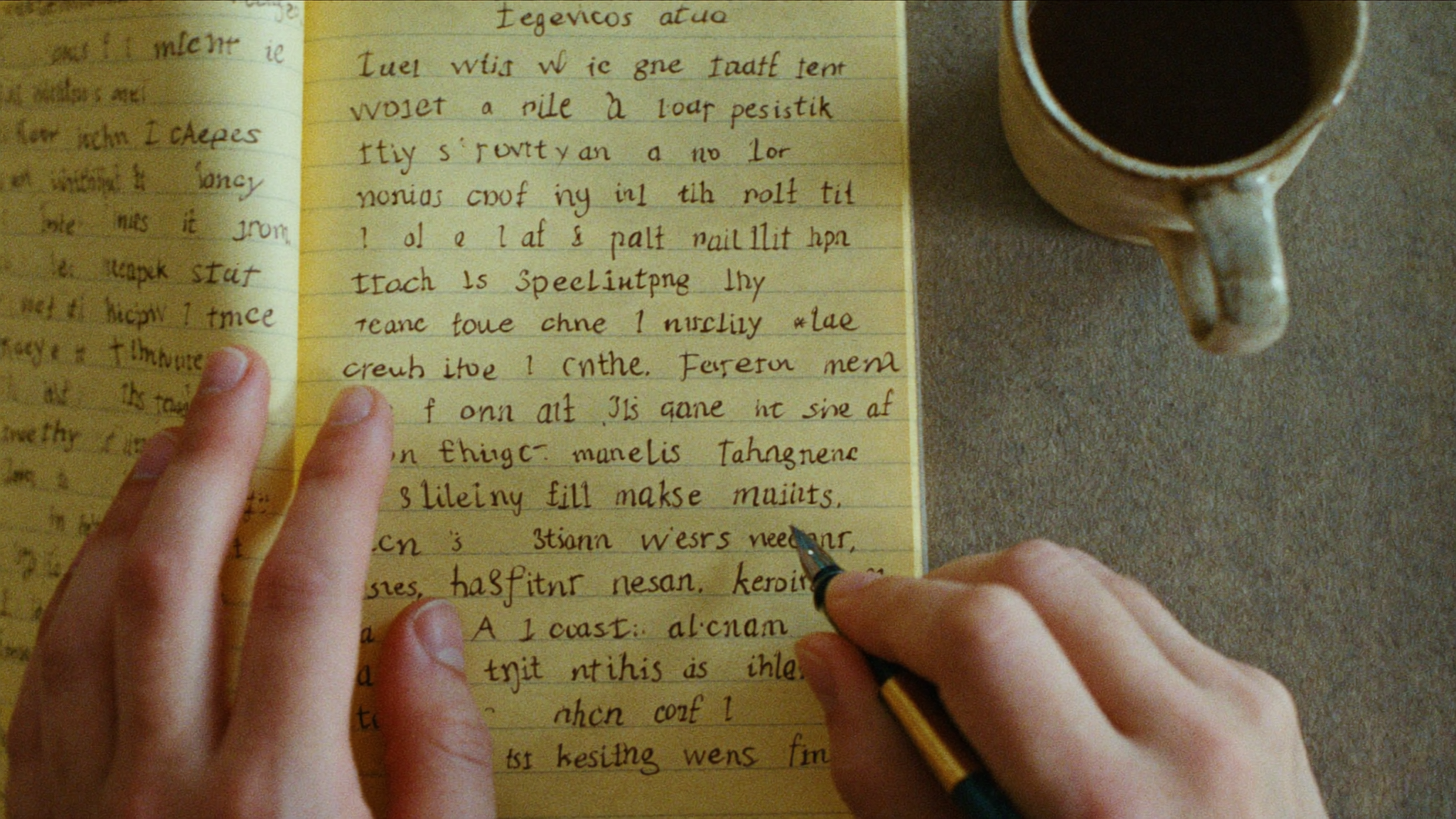 Hands writing a speech outline on a legal pad